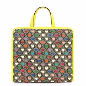 Gucci Multicolor Heart GG Supreme Tote with Yellow Trim and Handles